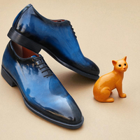 Crafted Leather Blue Leather Oxford Dress Shoes - Thumbnail 1