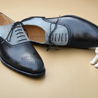 Crafted Leather Black Gray Suede Leather Oxford Dress Shoes - Thumbnail 2