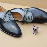 Crafted Leather Black Gray Suede Leather Oxford Dress Shoes - Thumbnail 1