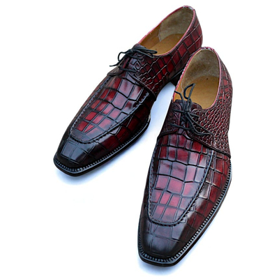 Crafted leather burgundy crocodile leather alligator dress shoes - Thumbnail 2