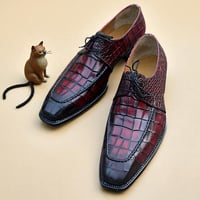 Crafted Leather Burgundy Crocodile Leather Alligator Dress Shoes - Thumbnail 1