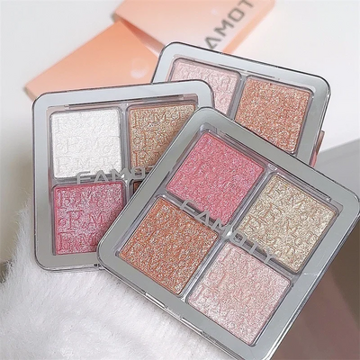 4 Colors Diamond Highlighter Powder Palette Glitter Face Contour Brighten Makeup