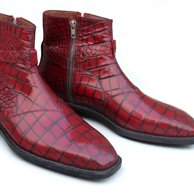 Crafted leather red crocodile leather alligator dress jodhpur buckle strap dress boot - Thumbnail 1