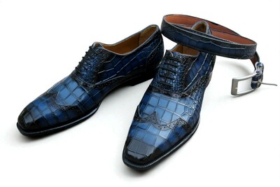 Crafted Leather Blue Crocodile Leather Alligator Dress Shoes
