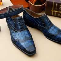 Crafted Leather Blue Crocodile Leather Alligator Dress Shoes - Thumbnail 1