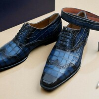 Crafted Leather Blue Crocodile Leather Alligator Dress Shoes - Thumbnail 2