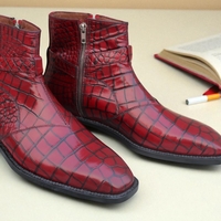 Crafted Leather Red Crocodile Leather Alligator Dress Jodhpur Buckle Strap Dress Boot - Thumbnail 2