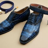 Crafted Leather Blue Crocodile Leather Alligator Dress Shoes - Thumbnail 3