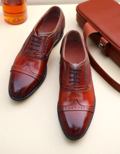 Crafted Leather Genuine Calf Leather Wingtip Oxford Lace up Dress Shoes