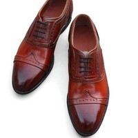 Crafted Leather Genuine Calf Leather Wingtip Oxford Lace up Dress Shoes - Thumbnail 2