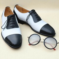 Crafted Leather Black White Leather Oxford Dress Shoes - Thumbnail 2