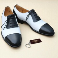 Crafted Leather Black White Leather Oxford Dress Shoes - Thumbnail 3