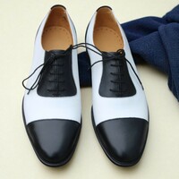 Crafted Leather Black White Leather Oxford Dress Shoes - Thumbnail 4