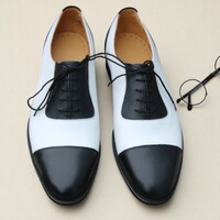 Crafted Leather Black White Leather Oxford Dress Shoes - Thumbnail 5
