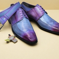 Crafted Leather Stunning Men Purple Leather Wingtip Oxford Dress Shoes with Matching Belt - Thumbnail 2