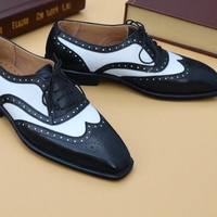 Crafted Leather Black White Leather Wingtip Lace up Oxford Dress Shoes - Thumbnail 6