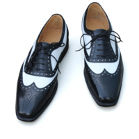 Crafted Leather Black White Leather Wingtip Lace up Oxford Dress Shoes - Thumbnail 2