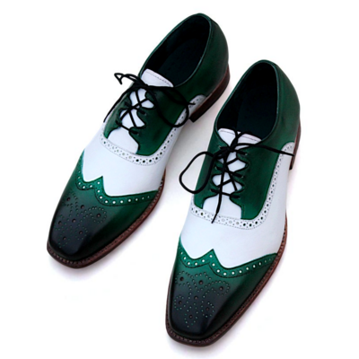 Crafted leather green white leather oxford dress shoes