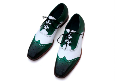 Crafted Leather Green White Leather Oxford Dress Shoes