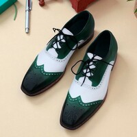 Crafted Leather Green White Leather Oxford Dress Shoes - Thumbnail 3