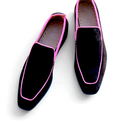 Crafted leather black suede leather moccasin loafers dress shoes - Thumbnail 3