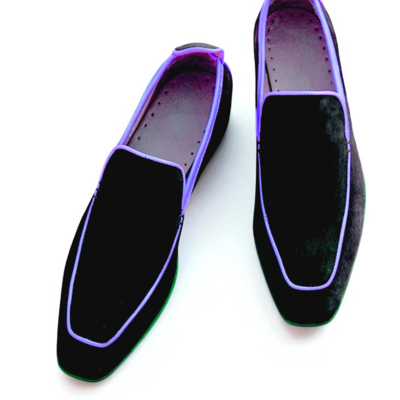 Crafted leather black suede leather blue lining loafers dress shoes - Thumbnail 1