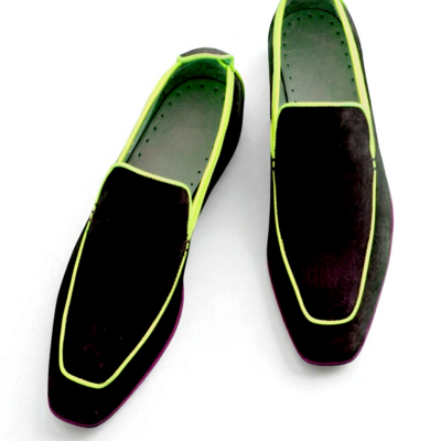 Crafted leather black suede leather yellow lining loafers dress shoes