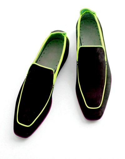 Crafted Leather Black Suede Leather Yellow Lining Loafers Dress Shoes