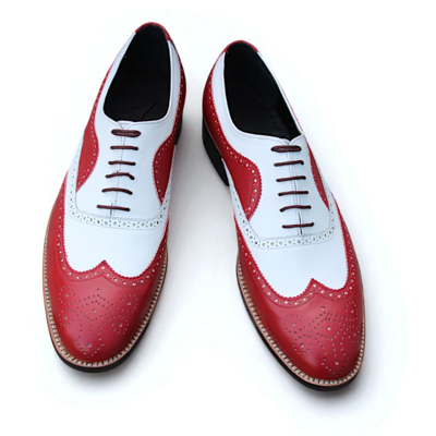 Crafted leather red white leather wingtip lace up oxford dress shoes