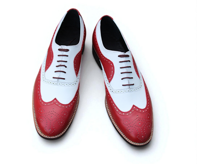 Crafted Leather Red White Leather Wingtip Lace up Oxford Dress Shoes