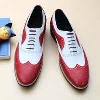 Crafted Leather Red White Leather Wingtip Lace up Oxford Dress Shoes - Thumbnail 4