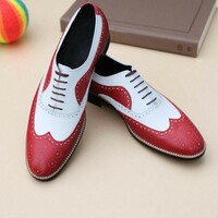 Crafted Leather Red White Leather Wingtip Lace up Oxford Dress Shoes - Thumbnail 5