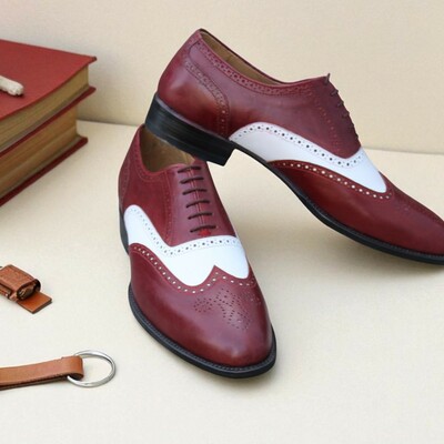 Crafted leather burgundy white leather oxford dress shoes