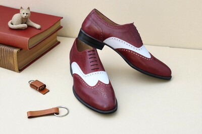 Crafted Leather Burgundy White Leather Oxford Dress Shoes