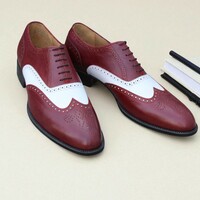Crafted Leather Burgundy White Leather Oxford Dress Shoes - Thumbnail 3