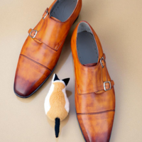 Crafted Leather Brown Leather Monk Strap Dress Shoes - Thumbnail 3