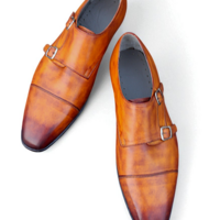 Crafted Leather Brown Leather Monk Strap Dress Shoes - Thumbnail 4