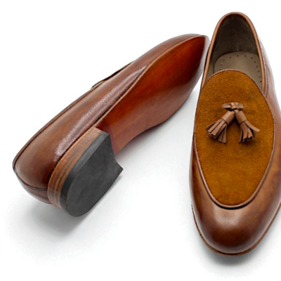 Crafted leather brown suede leather tassel loafers dress shoes - Thumbnail 1