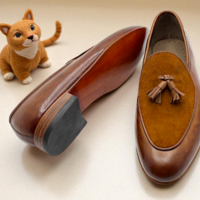 Crafted Leather Brown Suede Leather Tassel Loafers Dress Shoes - Thumbnail 4