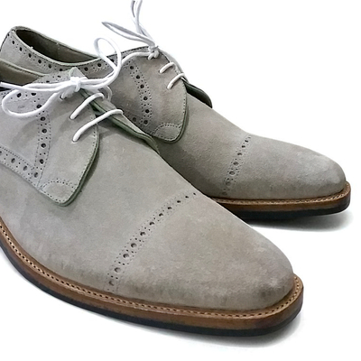 Crafted leather gray suede leather oxford lace up dress shoes for men - Thumbnail 4