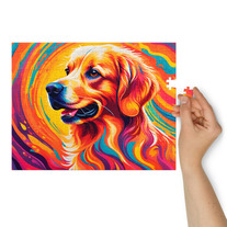 Golden Retriever Psychedelic Jigsaw Puzzle with Tin | Vibrant Pop Art Dog Puzzle