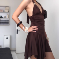 Sexy halterneck sleeveless solid color miniskirt dress - Thumbnail 3