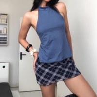 Solid color halterneck backless one-piece sexy top - Thumbnail 5