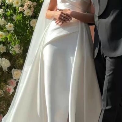 Elegant wedding dress, mermaid off the shoulder satin bridal dress bridal gown - Thumbnail 2