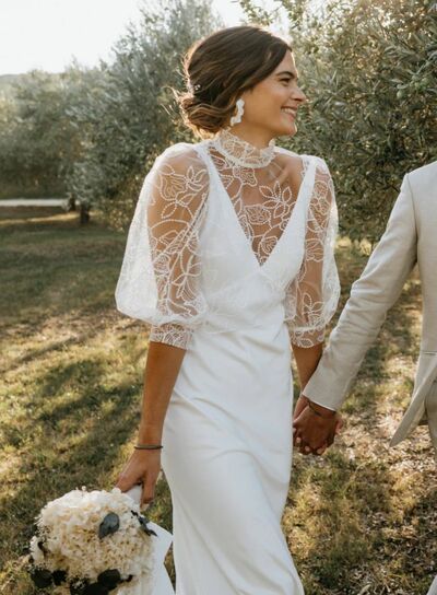 Elegant Wedding Dress, Mermaid Lace Beach Boho Bridal Dress Bridal Gown