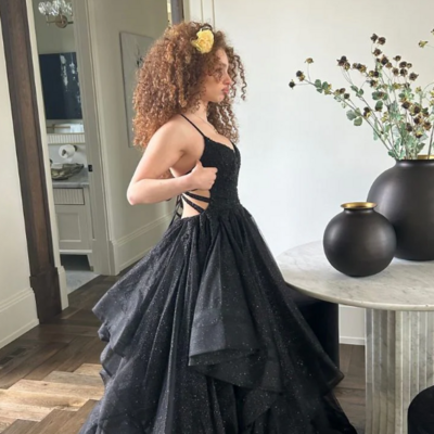 Shiny a-line black straps long backless prom dresses