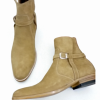 Crafted Leather New Mens Beige Suede Leather Jodhpur Buckle Strap Boot - Thumbnail 1