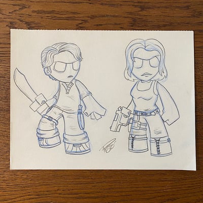 Original concept sketch - walking dead glen & maggie mystery mini