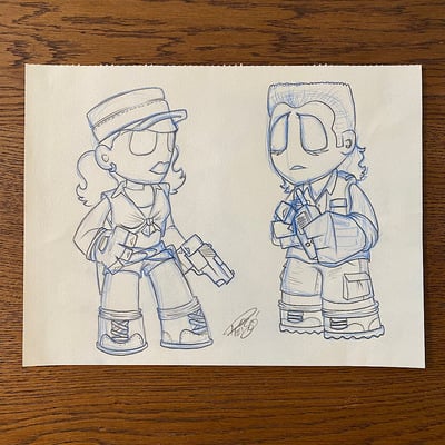 Original concept sketch - walking dead rosita & eugene mystery mini