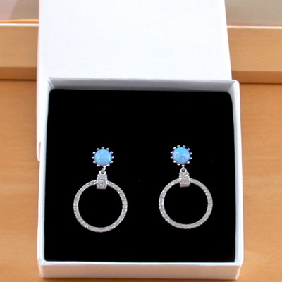 Boxed gift/sterling silver blue opal hoop earrings/opal earrings/blue opal jewellery/blue opal jewelry/gemstone earrings/uk